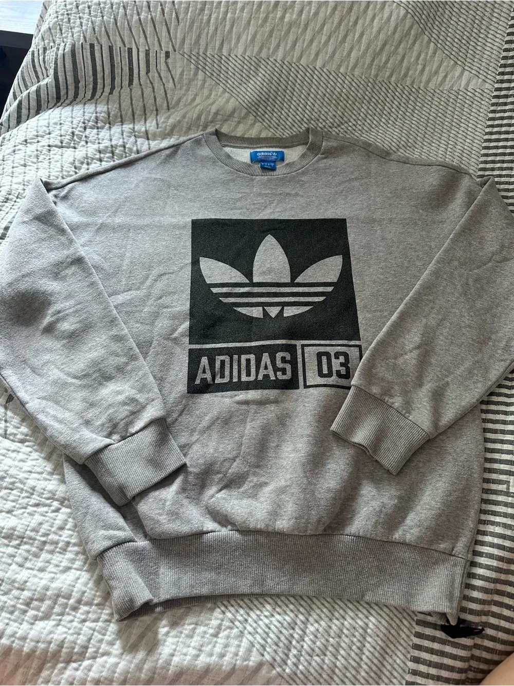 adidas Gray Trefoil Box Logo Crewneck Sweatshirt